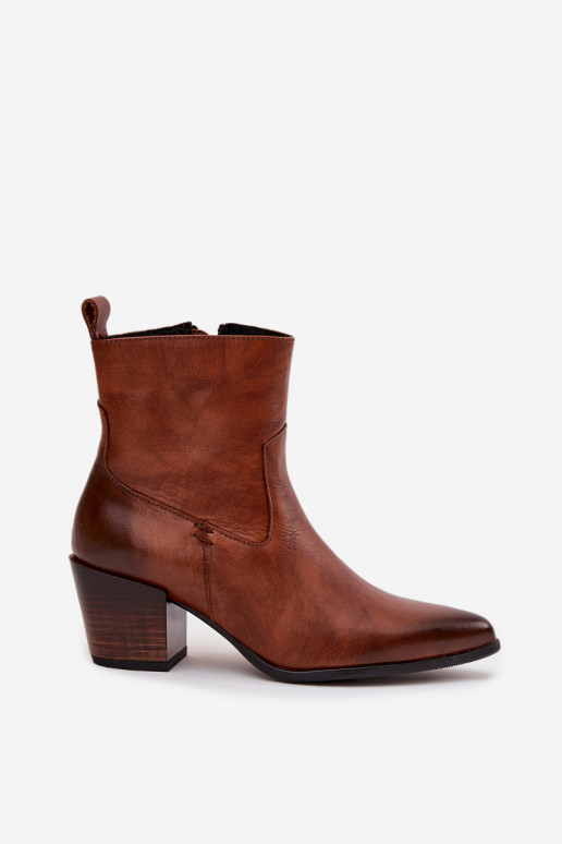 naiste saapad   kõrge jämeda kontsaga voodriga Zazoo 60565 pruunid värvi