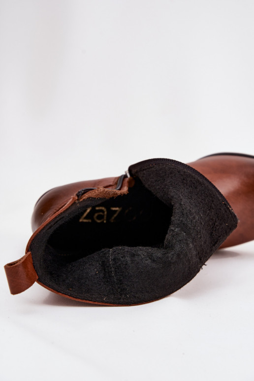 naiste saapad   kõrge jämeda kontsaga voodriga Zazoo 60565 pruunid värvi