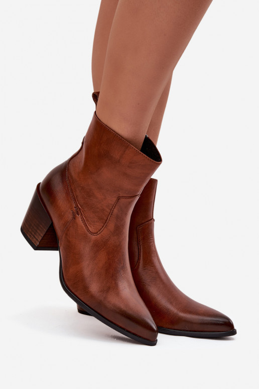 naiste saapad   kõrge jämeda kontsaga voodriga Zazoo 60565 pruunid värvi