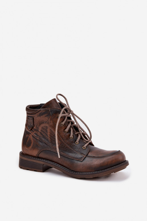 Naiste poolsaapad Z Naturalnej Skóry laiade nööridega  07063-02 pruunid värvi