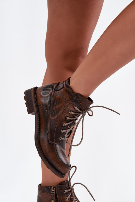 Naiste poolsaapad Z Naturalnej Skóry laiade nööridega  07063-02 pruunid värvi