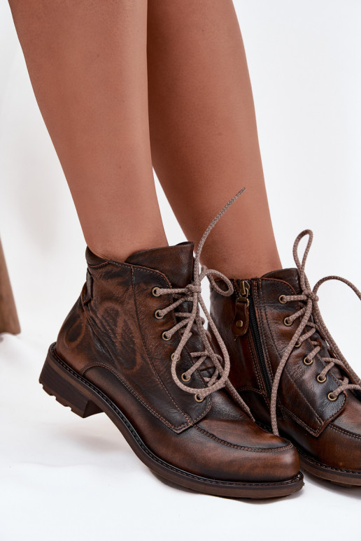 Naiste poolsaapad Z Naturalnej Skóry laiade nööridega  07063-02 pruunid värvi