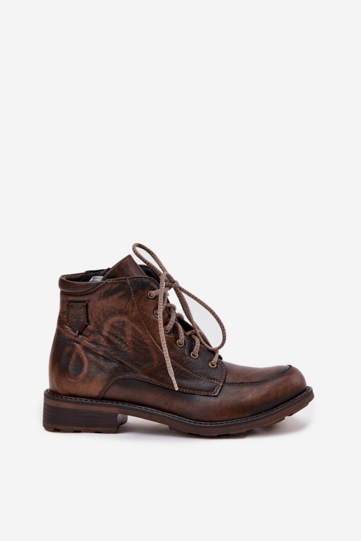 Naiste poolsaapad Z Naturalnej Skóry laiade nööridega  07063-02 pruunid värvi