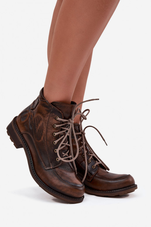 Naiste poolsaapad Z Naturalnej Skóry laiade nööridega  07063-02 pruunid värvi