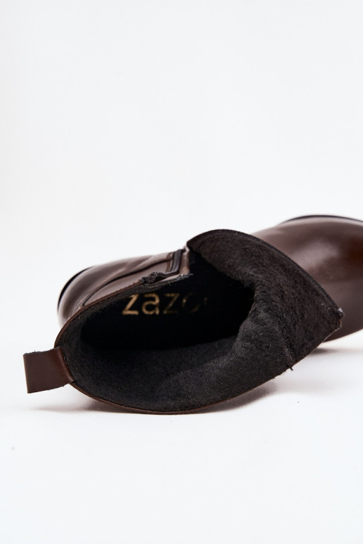 naiste saapad   kõrge jämeda kontsaga voodriga Zazoo 60565 Czekoladowe