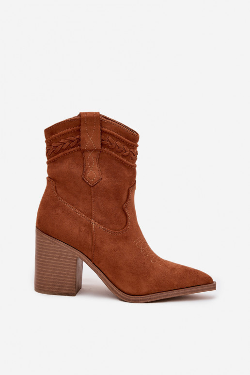 kauboistiilis saapad  kõrge jämeda kontsaga pruunid värvi Jessa