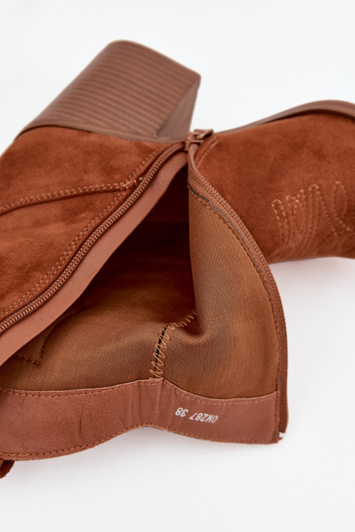 kauboistiilis saapad  kõrge jämeda kontsaga pruunid värvi Jessa