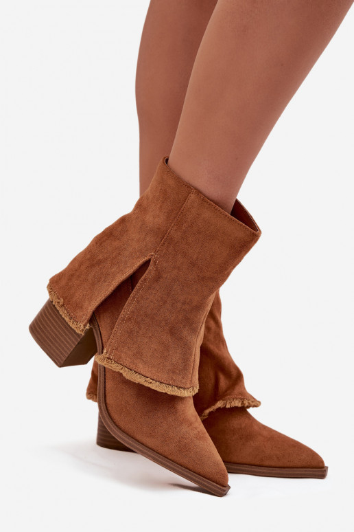 Naiste saapad tikandiga ja pruuni värviga Idalia