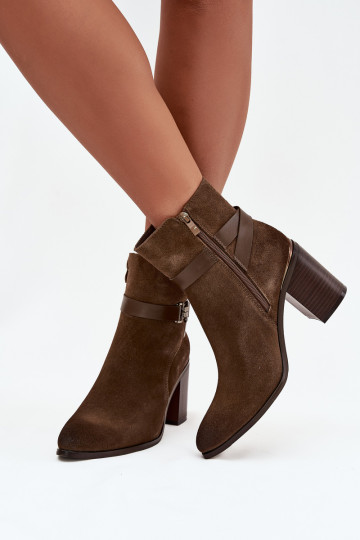 Khaki naiste soojad sametised saapad kontsadega naturaalsest nahast Sergio Leone BT25384-S