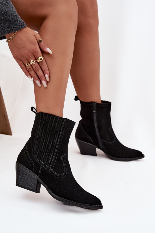 seemisnakhsed kauboistiilis saapad  kõrge jämeda kontsaga voodriga Must Dylira