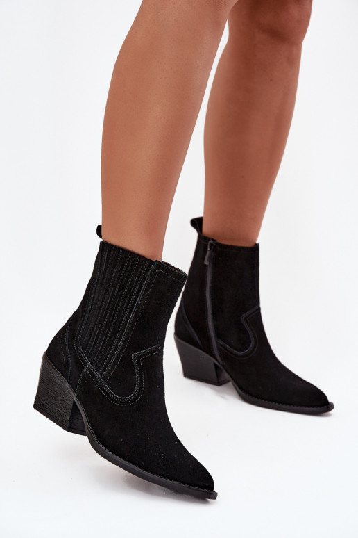 seemisnakhsed kauboistiilis saapad  kõrge jämeda kontsaga voodriga Must Dylira