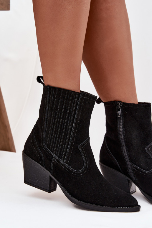 seemisnakhsed kauboistiilis saapad  kõrge jämeda kontsaga voodriga Must Dylira