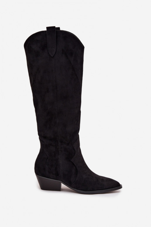 owe pika säärega saapad   kõrge jämeda kontsaga Must Jenaya