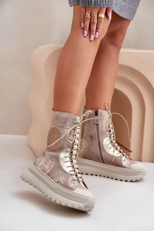   Seemisnahast kingad platvormiga voodriga  06565-04 beeži värvi