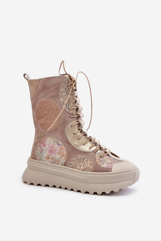   Seemisnahast kingad platvormiga voodriga  06565-04 beeži värvi