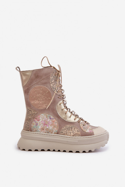   Seemisnahast kingad platvormiga voodriga  06565-04 beeži värvi