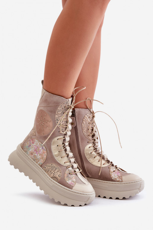   Seemisnahast kingad platvormiga voodriga  06565-04 beeži värvi