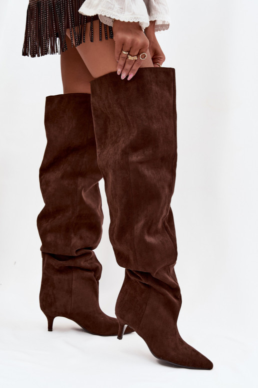 Libisemisvastased naiste kõrged saapad kitsaste kontsadega šokolaadivärvi Ysolienne