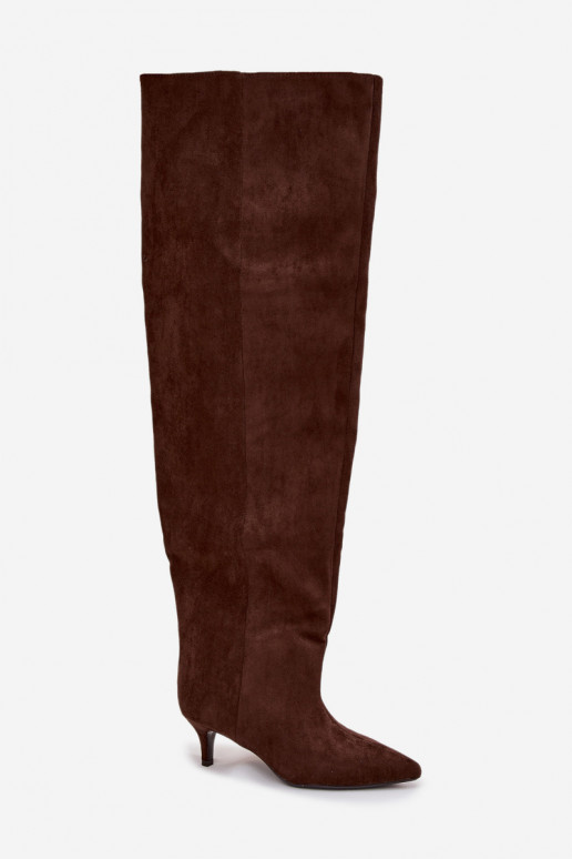 Libisemisvastased naiste kõrged saapad kitsaste kontsadega šokolaadivärvi Ysolienne