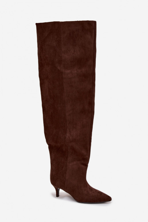 Libisemisvastased naiste kõrged saapad kitsaste kontsadega šokolaadivärvi Ysolienne