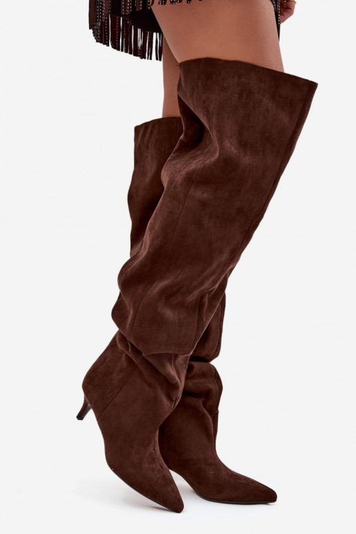 Libisemisvastased naiste kõrged saapad kitsaste kontsadega šokolaadivärvi Ysolienne