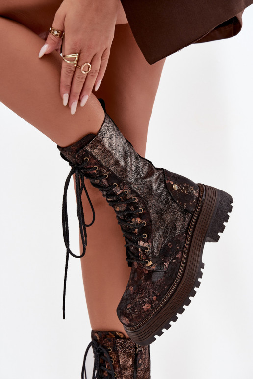 Naiste poolsaapad naturaalsest nahast säärsaapad  06203-32 pruunid värvi-Kuldset värvi Naiste poolsaapad naturaalsest nahast säärsaapad  06203-32 pruunid värvi-Kuldset värvi