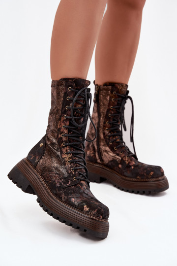 Naiste poolsaapad naturaalsest nahast säärsaapad  06203-32 pruunid värvi-Kuldset värvi 2