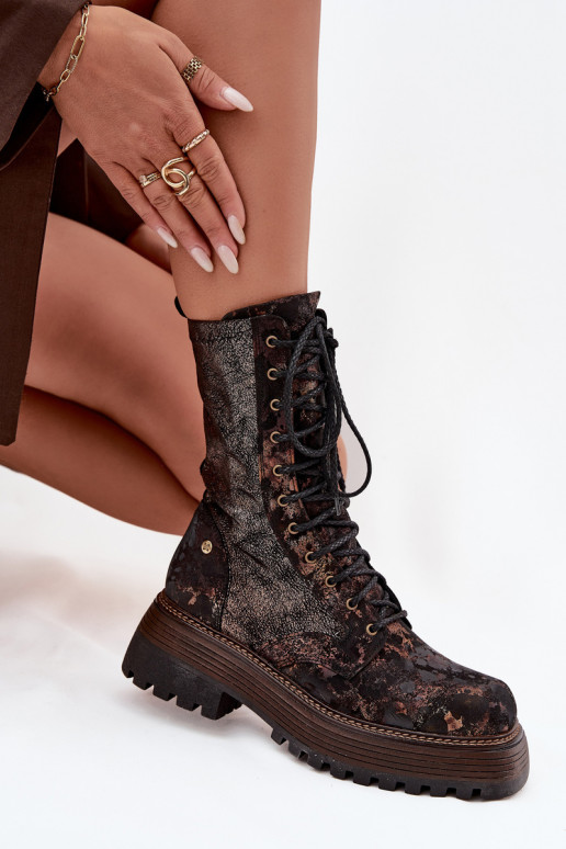 Naiste poolsaapad naturaalsest nahast säärsaapad  06203-32 pruunid värvi-Kuldset värvi Naiste poolsaapad naturaalsest nahast säärsaapad  06203-32 pruunid värvi-Kuldset värvi