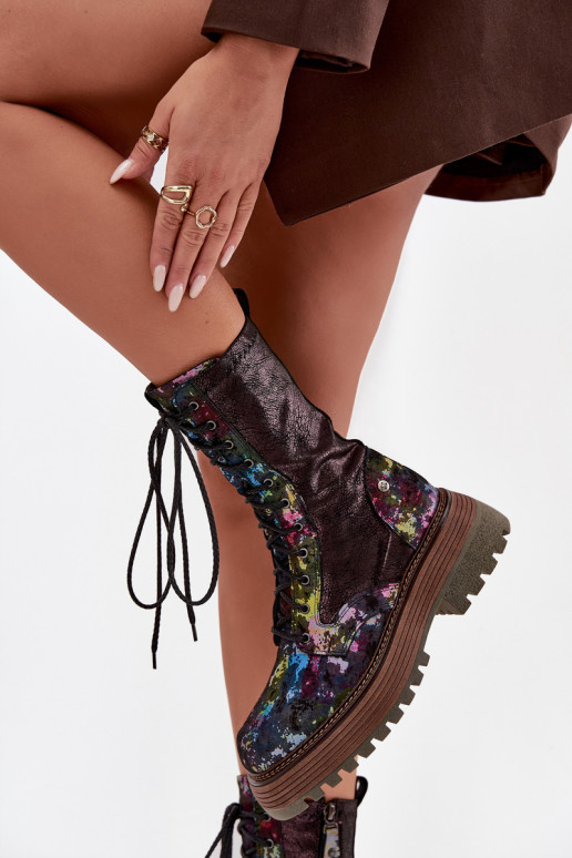 Naiste poolsaapad naturaalsest nahast säärsaapad  06203-39 Mitmevärvilised Naiste poolsaapad naturaalsest nahast säärsaapad  06203-39 Mitmevärvilised