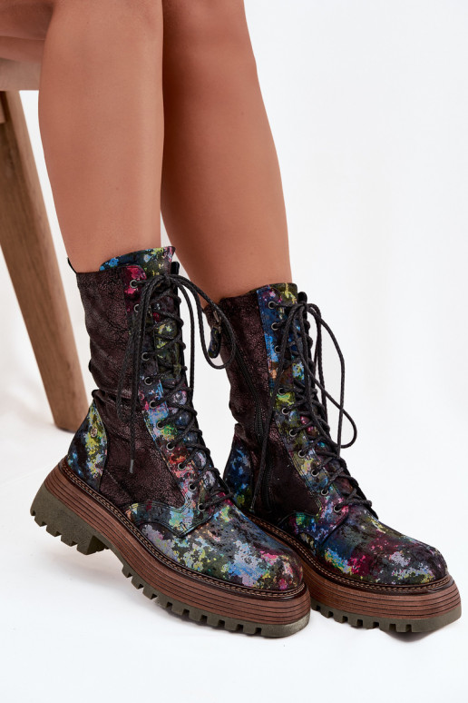 Naiste poolsaapad naturaalsest nahast säärsaapad  06203-39 Mitmevärvilised Naiste poolsaapad naturaalsest nahast säärsaapad  06203-39 Mitmevärvilised