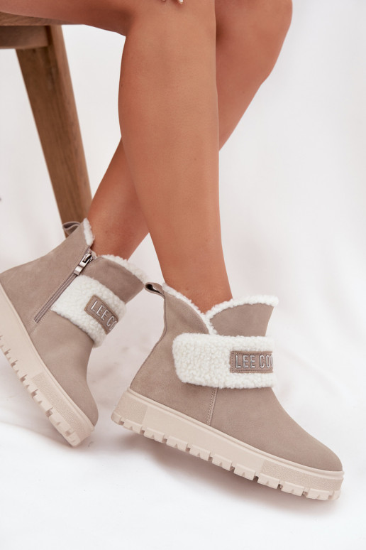 nööpidega lumesaapad Naiste poolsaapad Z Naturalnego Zamszu soojad saapad Lee Cooper LCJ-25-01-3739 Halli värvi