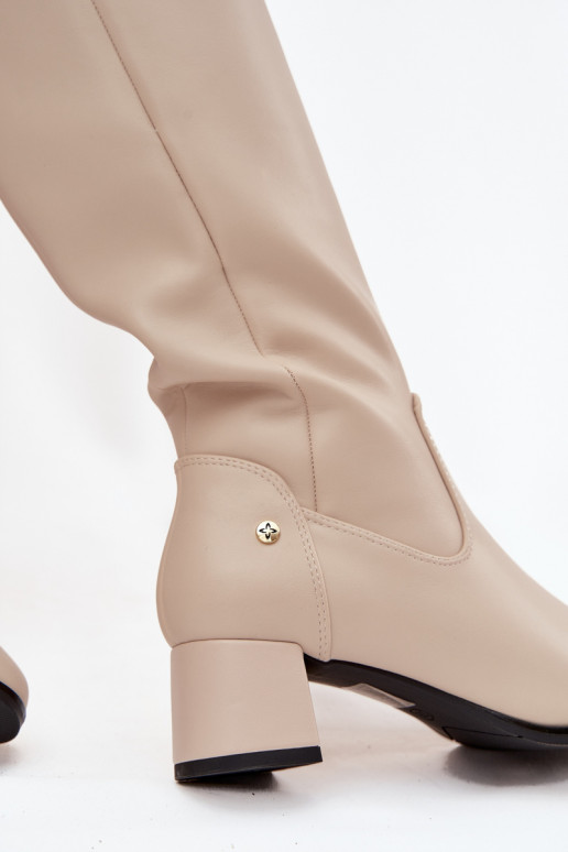 voodriga naiste pika säärega saapad kõrge jämeda kontsaga  A7165-04 beeži värvi   voodriga naiste pika säärega saapad kõrge jämeda kontsaga  A7165-04 beeži värvi