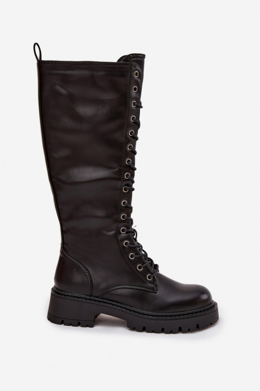 voodriga nööritavad pika säärega saapad nöörsaapad  Must Novissa