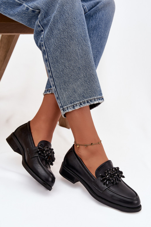 jalatsid naiste mokassiinid kaunistustega Must Murelle