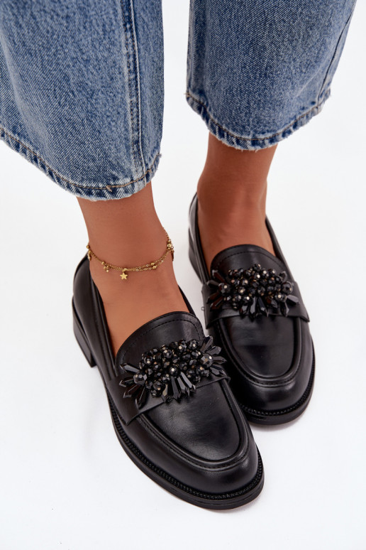 jalatsid naiste mokassiinid kaunistustega Must Murelle