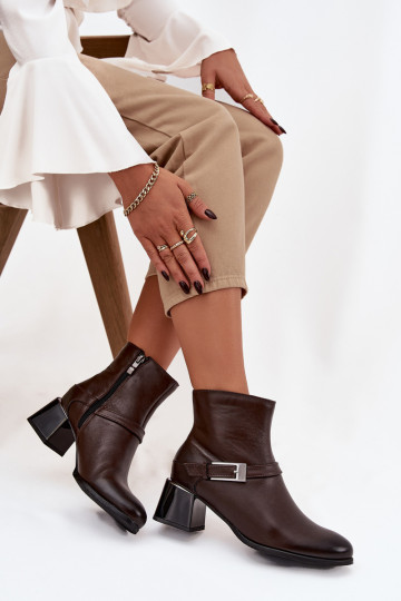 naiste saapad  kõrge jämeda kontsaga neetide ja pandlaga Zazoo 60562 Czekoladowe