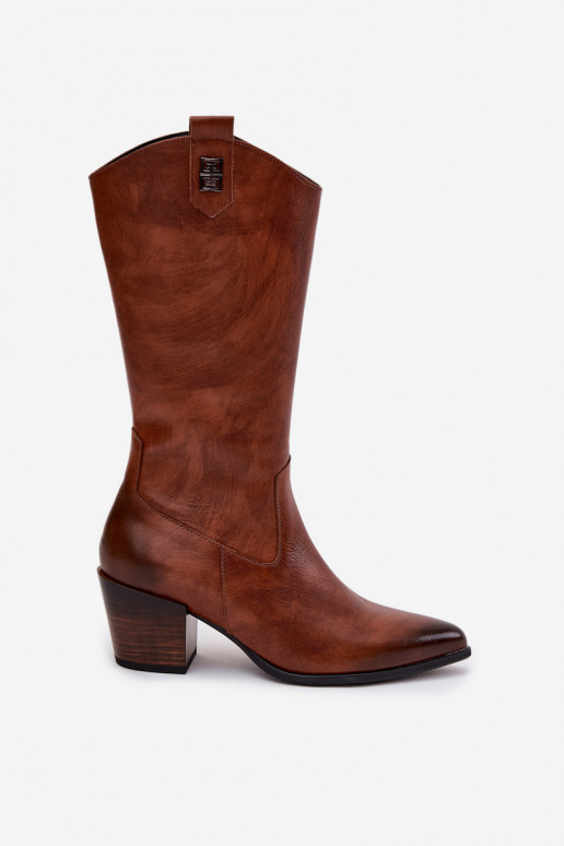   pika säärega saapad  kõrge jämeda kontsaga voodriga Zazoo 70155 pruunid värvi