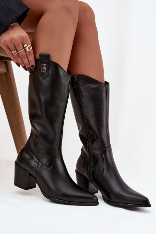   pika säärega saapad  kõrge jämeda kontsaga voodriga Zazoo 70155 Must