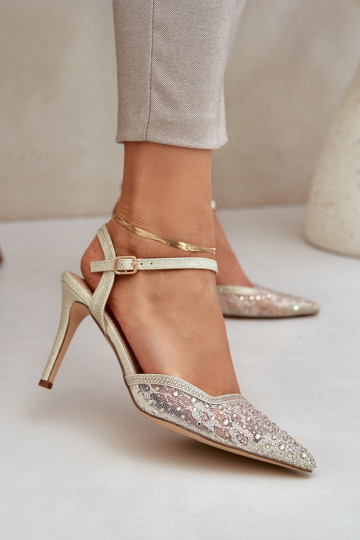 Kaunistustega kõrge kontsaga Terava ninaga jalatsid Kuldset värvi Nanadra