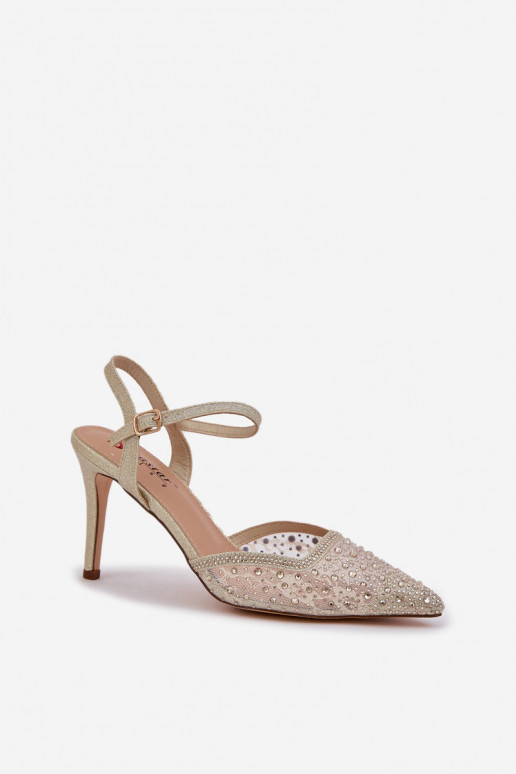 Kaunistustega kõrge kontsaga Terava ninaga jalatsid Kuldset värvi Nanadra