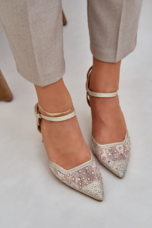 Kaunistustega kõrge kontsaga Terava ninaga jalatsid Kuldset värvi Nanadra