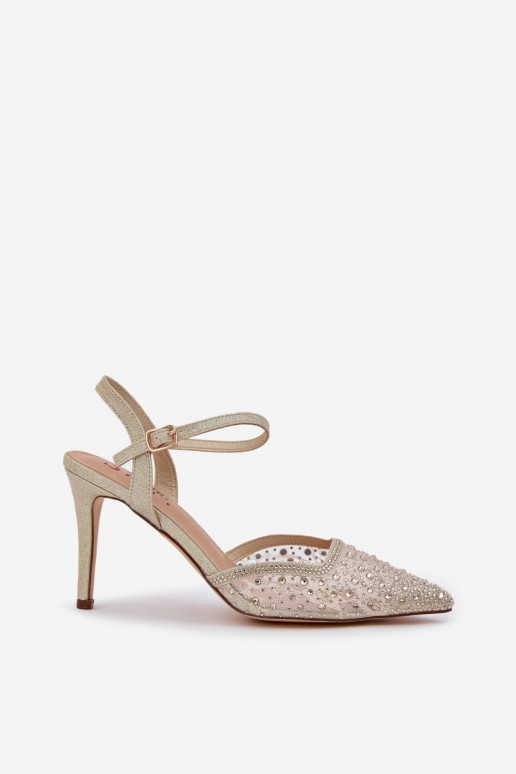 Kaunistustega kõrge kontsaga Terava ninaga jalatsid Kuldset värvi Nanadra