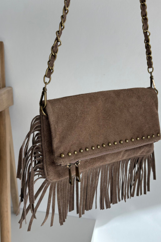 Tume liivakarva kunstnahast kott frantsiisiga ja ketiga Tarella