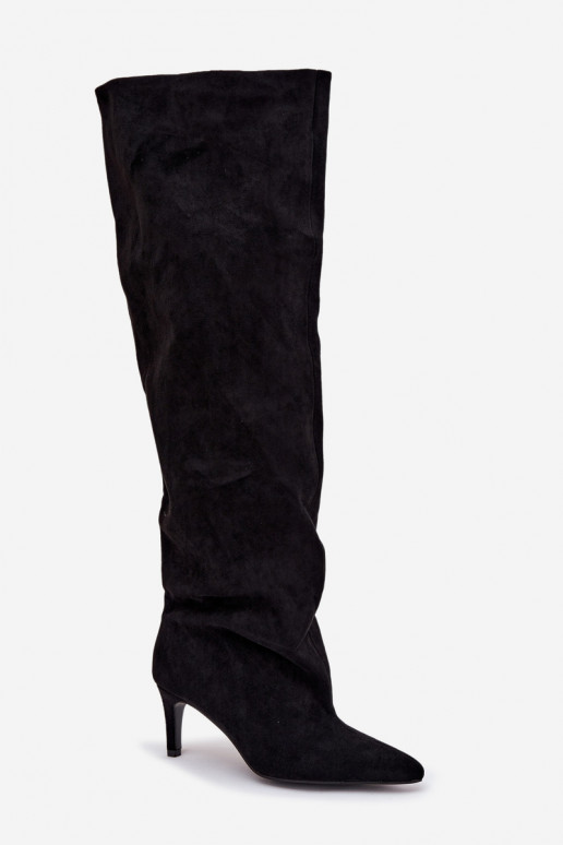 naiste pika säärega saapad kõrge jämeda kontsaga  Must Mavilla