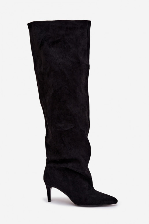 naiste pika säärega saapad kõrge jämeda kontsaga  Must Mavilla