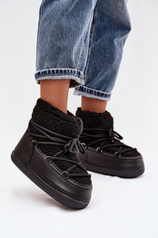 nööpidega lumesaapad  karusnahaga Typu Baranek nööritavad Must Belira