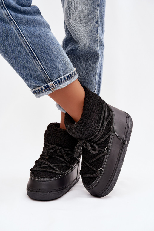 nööpidega lumesaapad  karusnahaga Typu Baranek nööritavad Must Belira