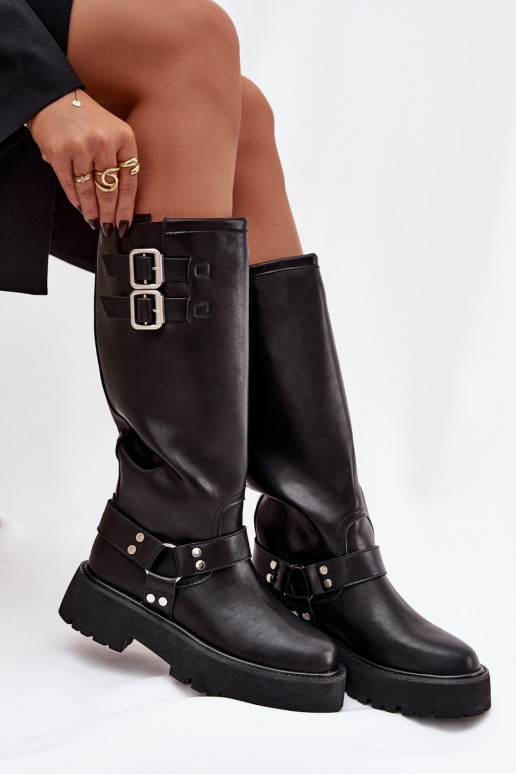   naiste pika säärega saapad neetide ja pandlaga voodriga Big Star OO274A180 Must