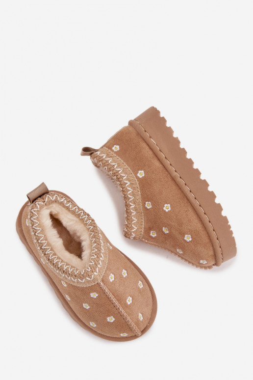 Laste lumesaapad lillemotiivide ja kõrvadega, soojustatud karusnahaga sees, Palina, liivakarva