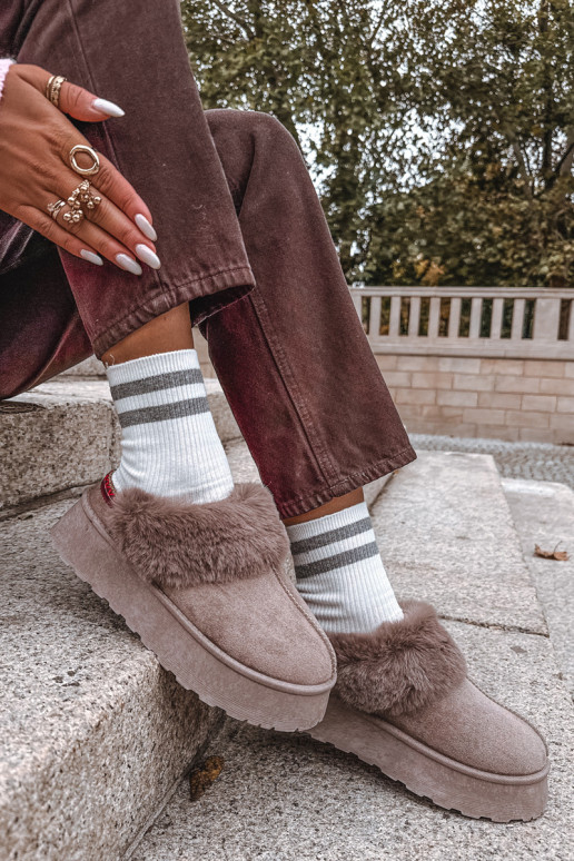 Naistel lumesaad platvormiga ja karusnahaga tikandiga beežid Querina